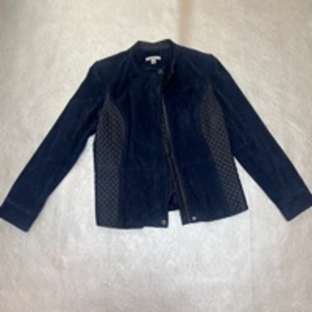 Navy blue leather jacket